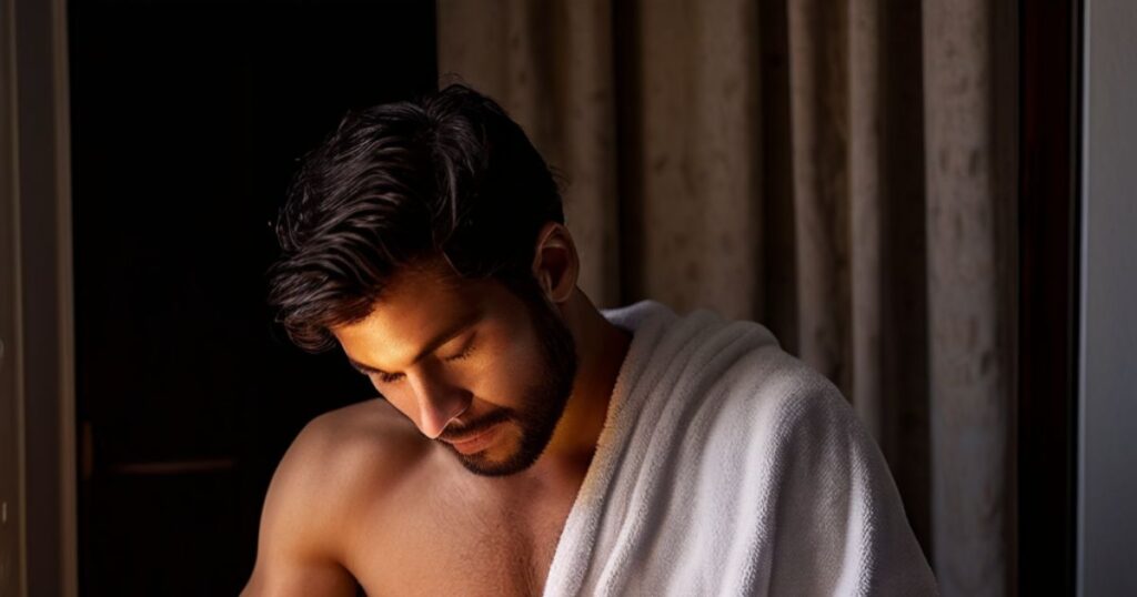 A person preparing for a bath