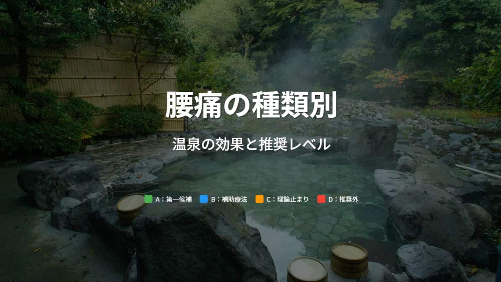 腰痛の種類と温泉の効果を示す図解｜推奨レベル別に泉質を解説