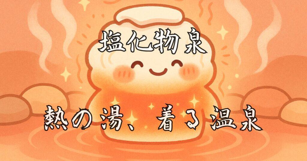 塩化物泉のイラスト - 熱の湯・着る温泉の保温効果を表現した可愛いキャラクター