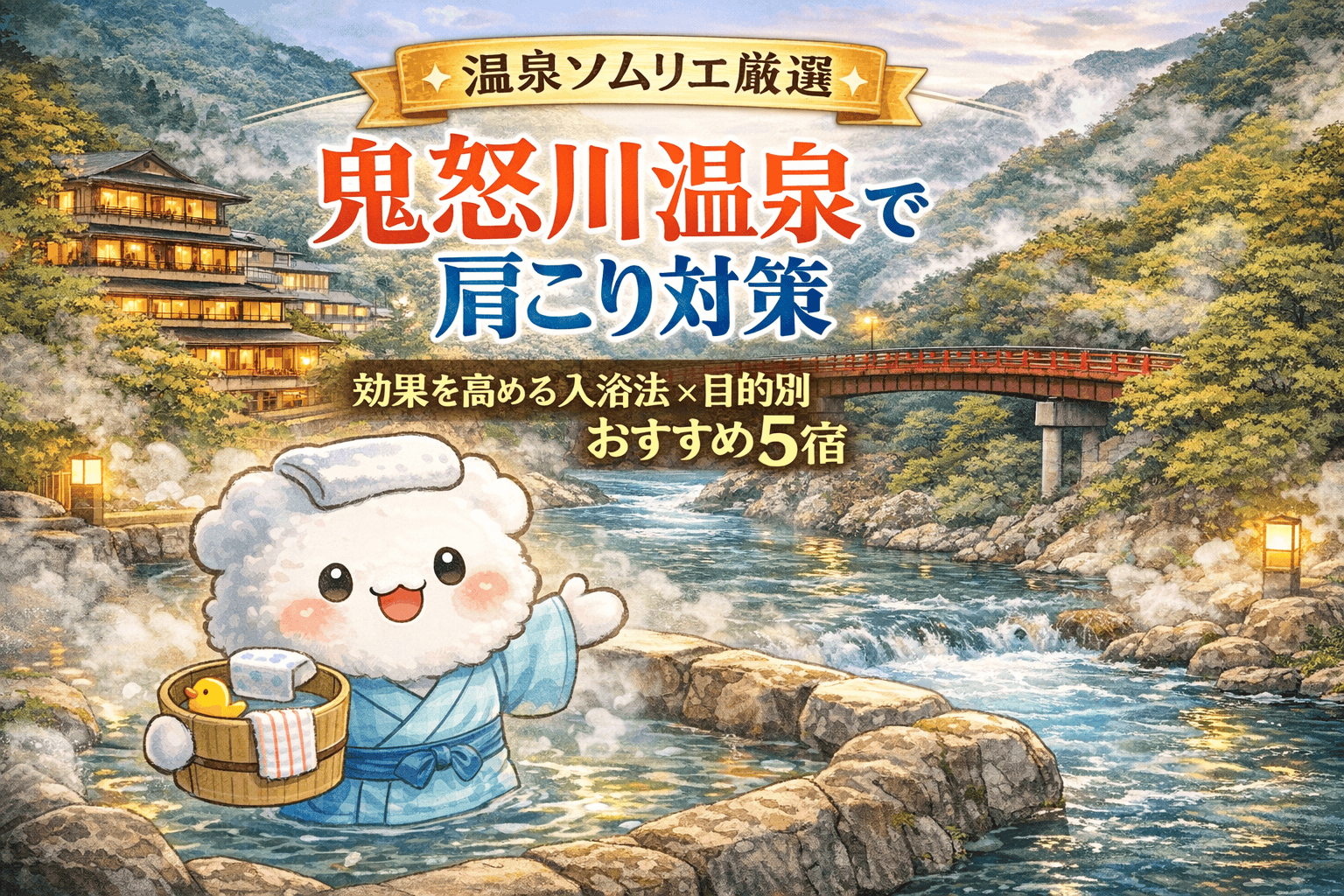 温泉ソムリエ厳選！鬼怒川温泉で肩こり対策。効果的な入浴法とおすすめ5宿の特集アイキャッチ