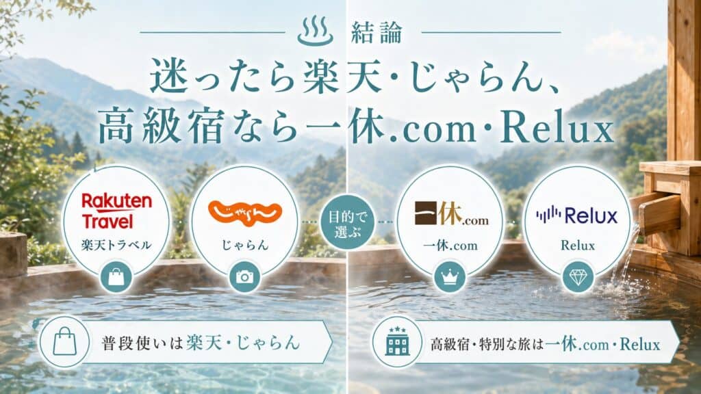 迷ったら楽天・じゃらん、高級宿なら一休.com・Reluxという温泉宿予約サイトの使い分け